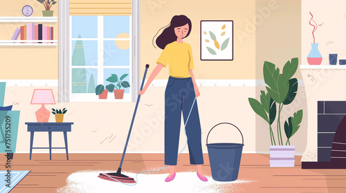 Mulher limpando sua casa  - Ilustração photo