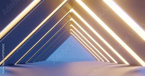 Fototapeta Naklejka Na Ścianę i Meble -  Futuristic interior background lamps glowing in blue tunnel 3d render