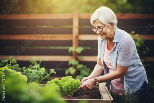 Smiling senior woman working in garden. an elderly woman grows vegetables in the garden