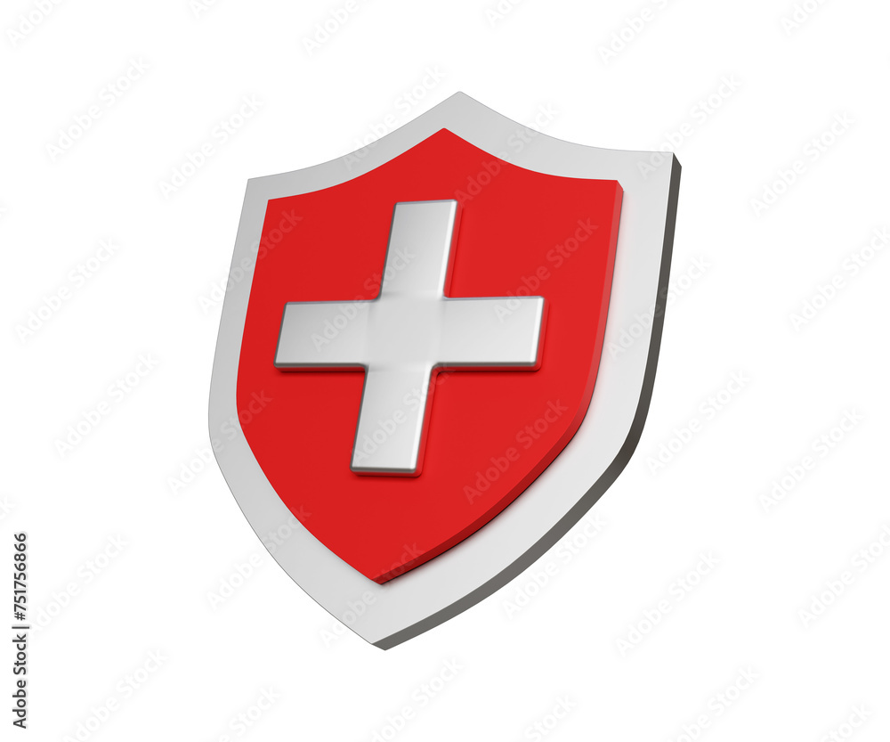 3D medical health protection shield icon. Health care, health insurance concept. Immune system shield. 3D red shield icon with cross. 3d illustration 3D medical health protection shield icon. Health care, health insurance concept. Immune system shield. 3D red shield icon with cross. 3d illustration