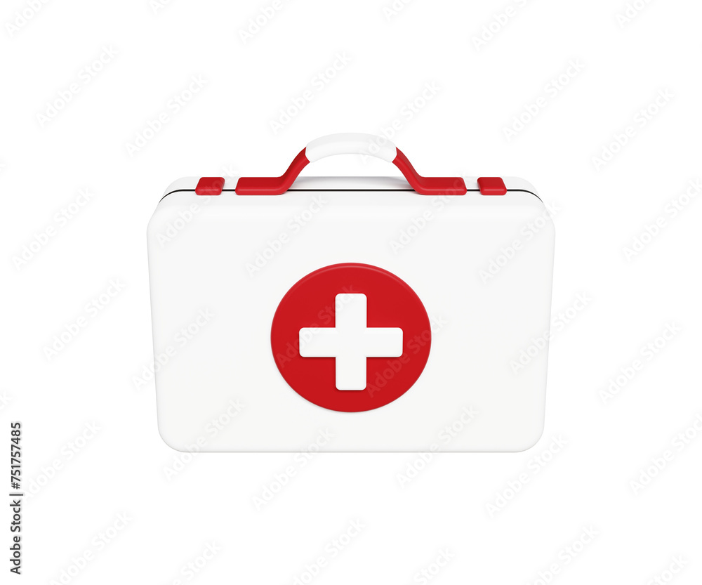 Obraz premium 3D first aid kit icon. Medications for emergency. Medical equipment. Medical supplies, doctor suitcase. 3d illustration