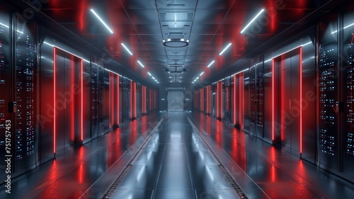 Data center, digital information storage room with server hardware 