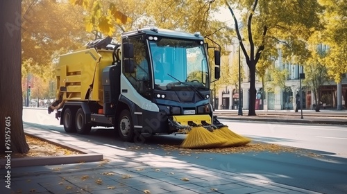 Street Cleaner. A road sweeper. Demonstration of harvesting equipment.