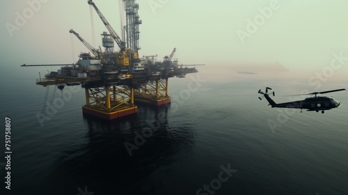 The helicopter landing at oil rig platform photo