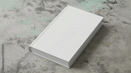 Hardcover closed blank book mockup on gray marble background, top view, flat lay, minimalism photo