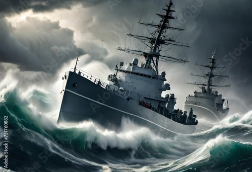 Ships in the stormy ocean