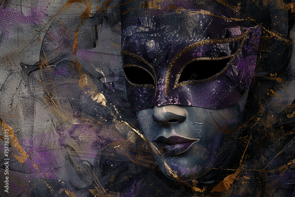 Fototapeta premium Generate a mottled background that evokes the elegance and mystery of a masquerade ball, with deep purples, blacks, and metallic golds blending to suggest opulence and intrigue