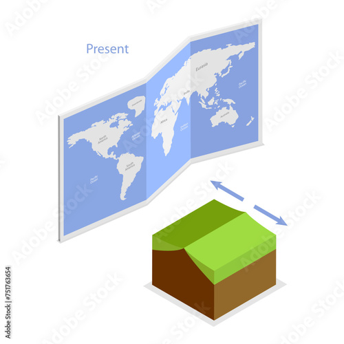 3D Isometric Flat Vector Illustration of Continental Drift Chronological Movement, Changes of Earth Map. Item 1