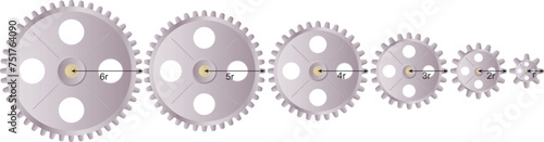 Metallic violet gears in 6 different diameters