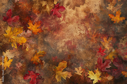 Generate a mottled background that evokes the rich texture and color of autumn leaves on the forest floor, with a tapestry of reds, oranges, yellows, and browns photo