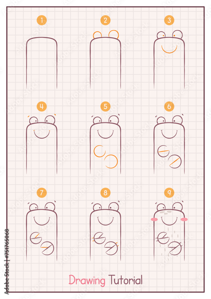 Fototapeta premium How to Draw a Happy Crab. Step by Step Drawing Tutorial. Draw Guide. Simple Instruction for Kids and Adults