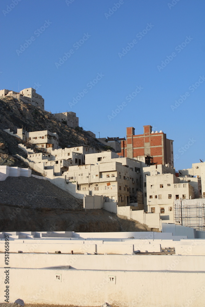 An old residential area on a hill in Mecca. adobe houses