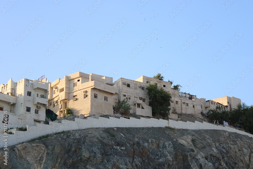 An old residential area on a hill in Mecca. adobe houses