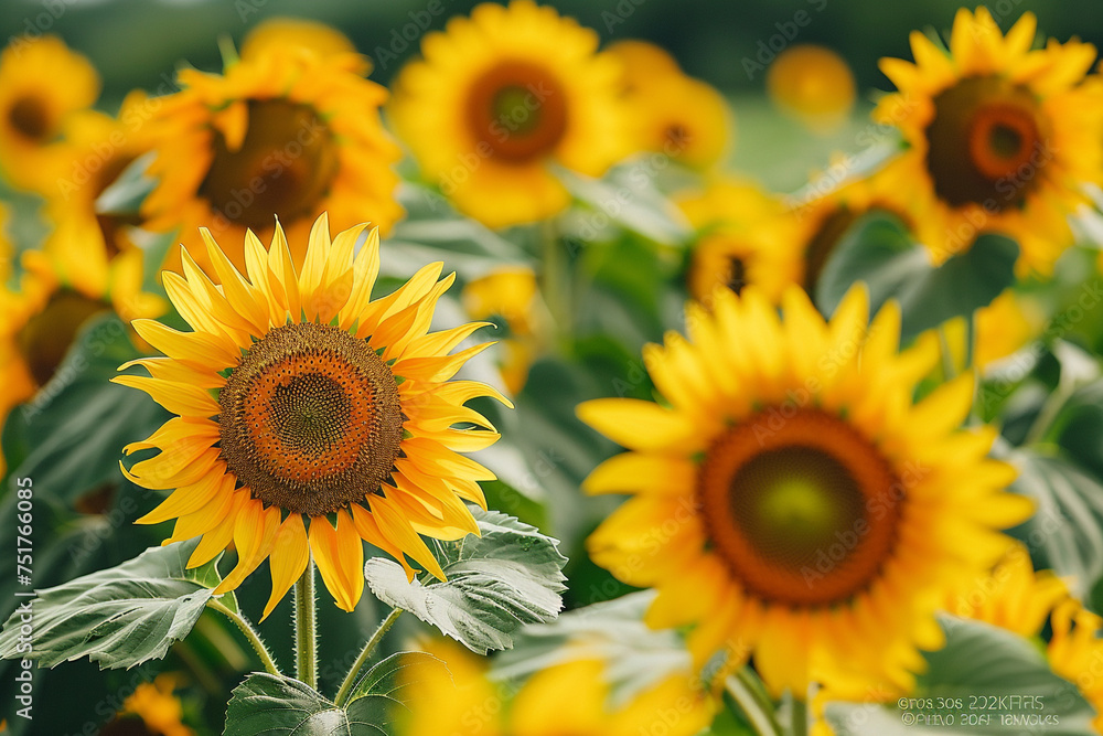 Generate a mottled background that evokes the rustic charm of a sunflower field at peak bloom, with bright yellows and greens creating a sunny, cheerful canvas