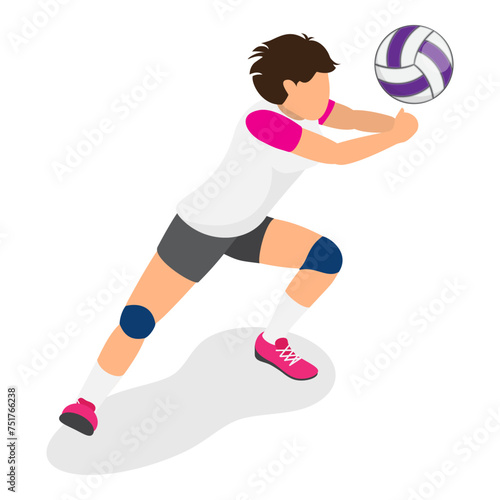 3D Isometric Flat Vector Set of Volleyball Players, Team Sports Game. Item 3