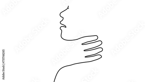 Abuse, domestic violence or physical attack concept with victim being strangled, feeling hurt and crying. Animated drawing, line art.