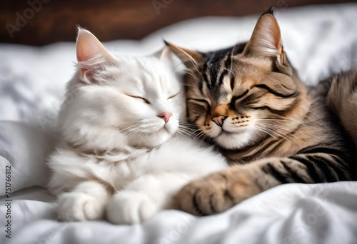 Cats sleeping on bed