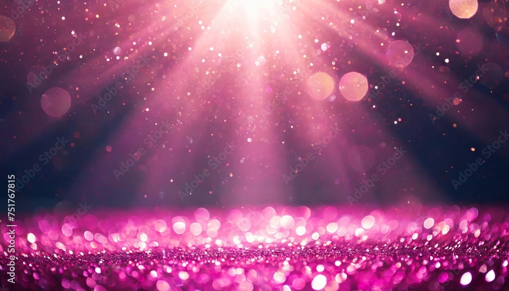 pink glitter lights show on stage with bokeh elegant lens flare abstract background dust sparks background - obrazy, fototapety, plakaty 