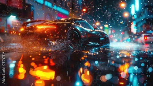 hydroplane car in the rain