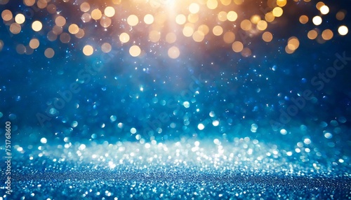 magic blue holiday abstract glitter background with blinking stars blurred bokeh of christmas lights happy new year and merry christmas banner festive backdrop