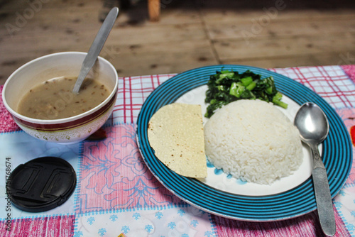 Konstfotografi Famous Dal Bhaat - Staple meal of Nepali people consisting of rice, lentil stew
