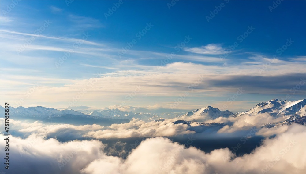 sunny weather forecast background blue sky with white clouds above horizon in morning light