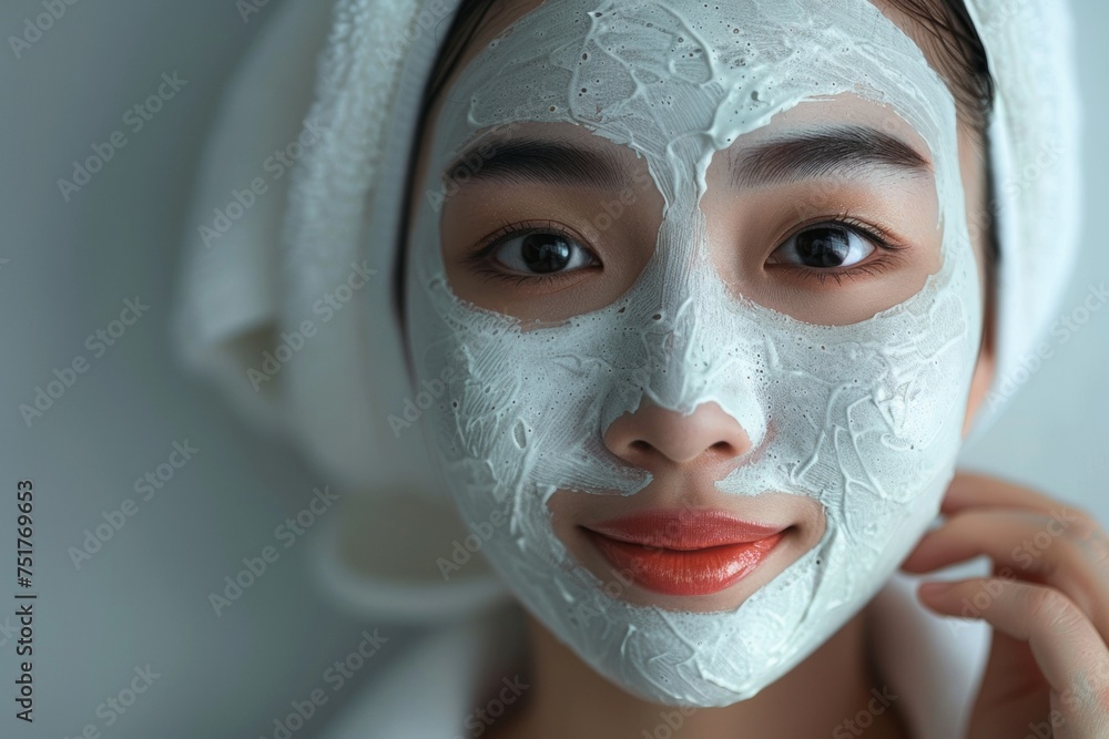 Fototapeta premium Soap face woman clean skin beauty.