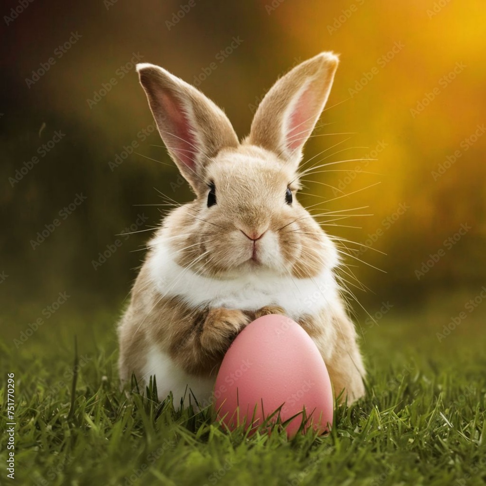 cute easter bunny holding easter eggs,with a blurred background, AI generated cute easter bunny holding easter eggs,with a blurred background, AI generated