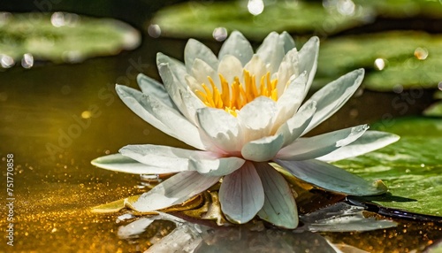 water lily in the pond white lotus in a golden magic pond