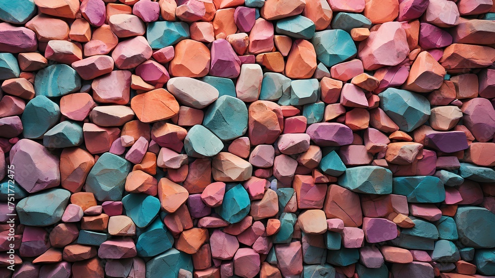 Colorful stone wall in random shapes