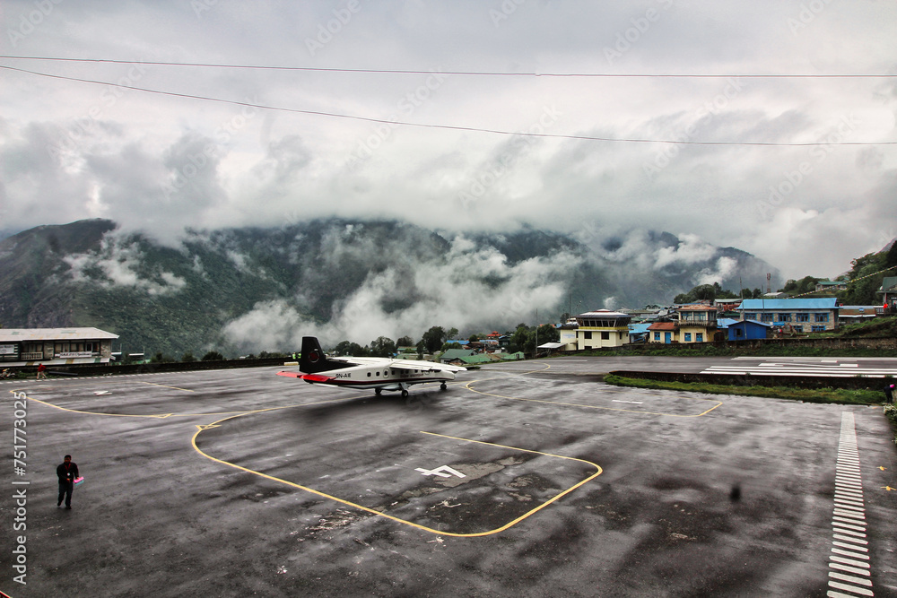 Lukla Tenzing Hillary airport at 2845 meters is surrounded by high