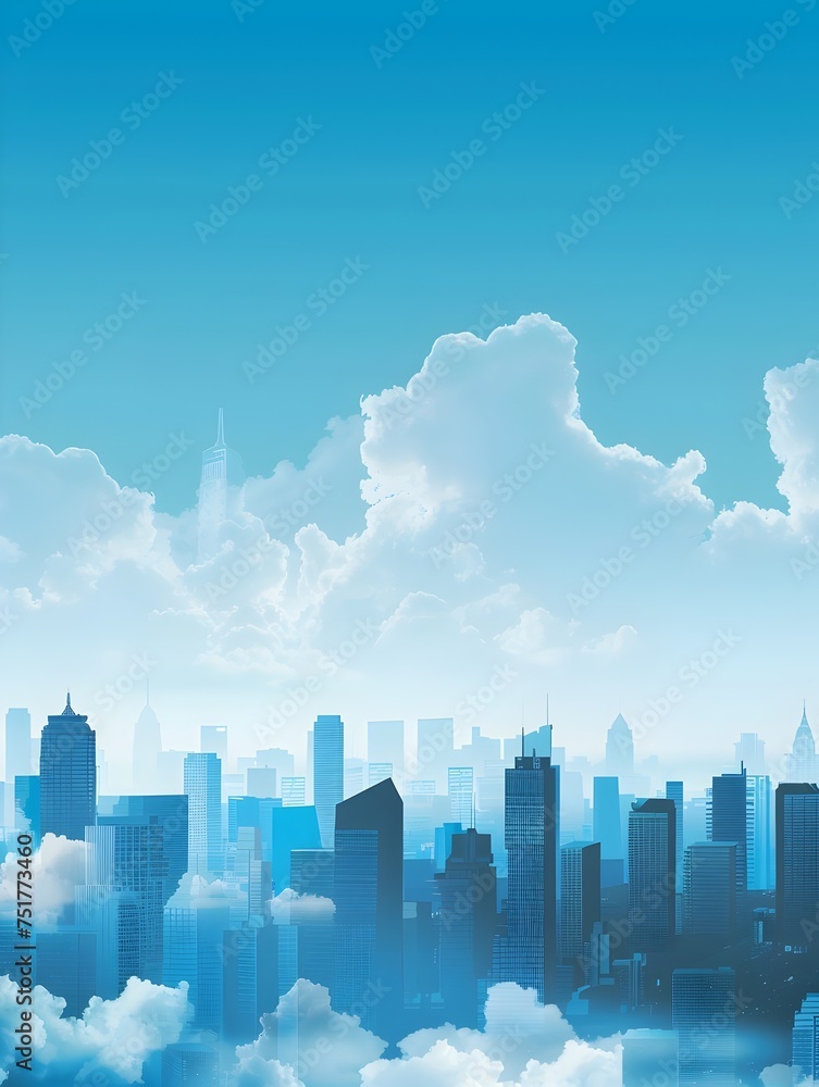 Surreal cloudscape over city skyline silhouette - Dreamy clouds floating above a city skyline silhouette, evoking tranquility and possibilities in urban life