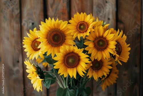 Sunflower Brilliance Against Weathered Wood, AI Generative 