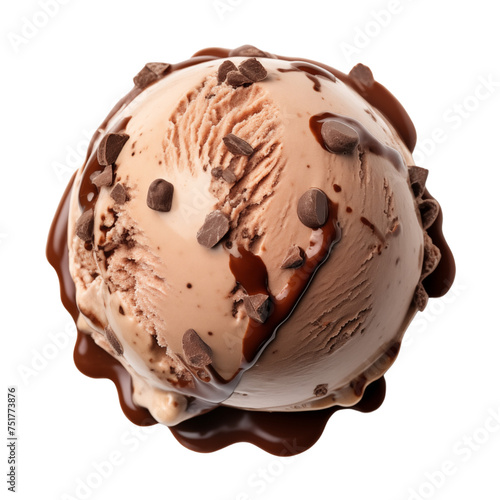 chocolate ice cream ball isolated on transparent or white background, png