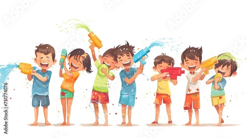 Children Playing with Water Guns on a Summer Day photo