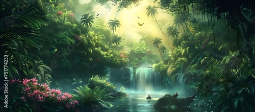 Exotic Tropical Jungle Waterfall Wallpaper © kiatipol