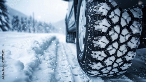 Winter tires grip the snow-covered mountain road © Chingiz
