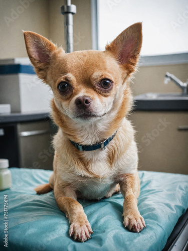 Portrait of a Chihuahua, a beautiful pet on the background of a Veterinary clinic