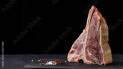 Obraz na płótnie Raw dry-aged T-Bone Steak on black background