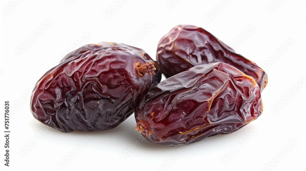 Plump dried dates fruit meticulously isolated on a white background Plump dried dates fruit meticulously isolated on a white background