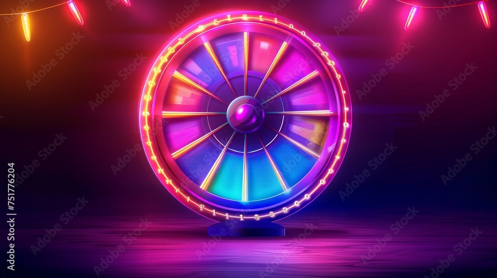 A vibrant fortune wheel neon logo A vibrant fortune wheel neon logo