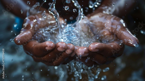 Close-up of Water Splashing on Cupped Human Hands