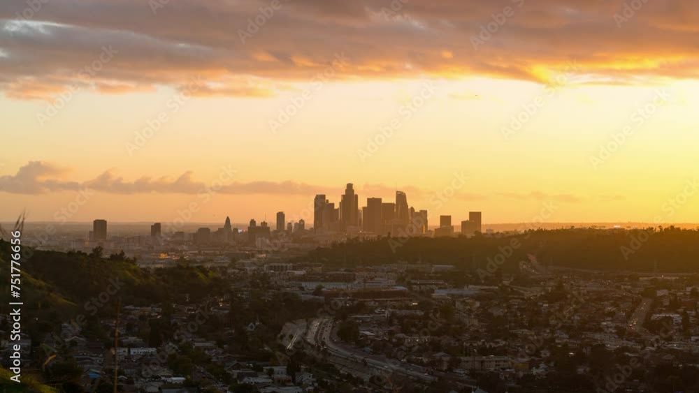 Timelapse of day to night transition of downtown Los Angeles skyline in California, USA Timelapse of day to night transition of downtown Los Angeles skyline in California, USA