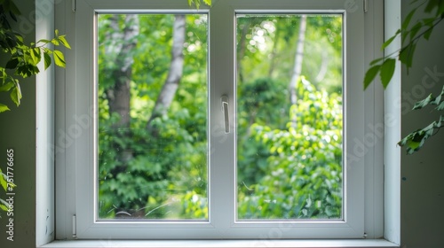 A newly installed plastic PVC window with a sleek white metal frame