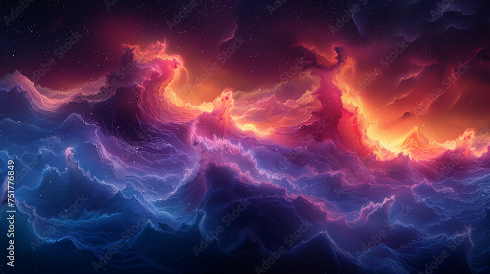 Conceptual Art of Glowing Colorful Waves, Generative AI.
