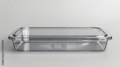 A mockup of a plastic food packaging tray, complete with a clear plastic cover © Chingiz