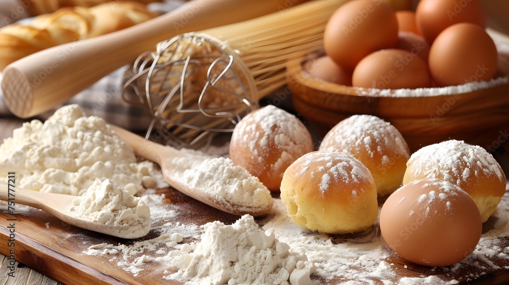 Homemade Baking Ingredients and Fresh Pastries Cooking Concept Homemade Baking Ingredients and Fresh Pastries Cooking Concept
