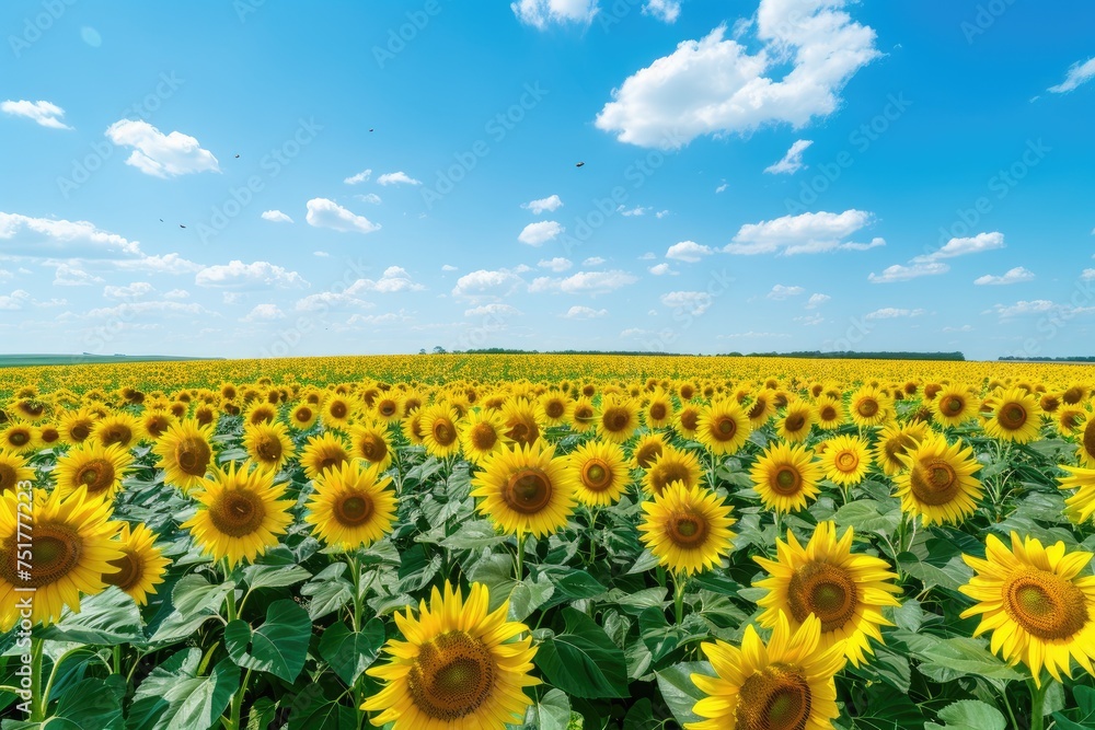 Fototapeta premium Sunflower Symphony: Endless Field under Azure Sky, AI Generative 
