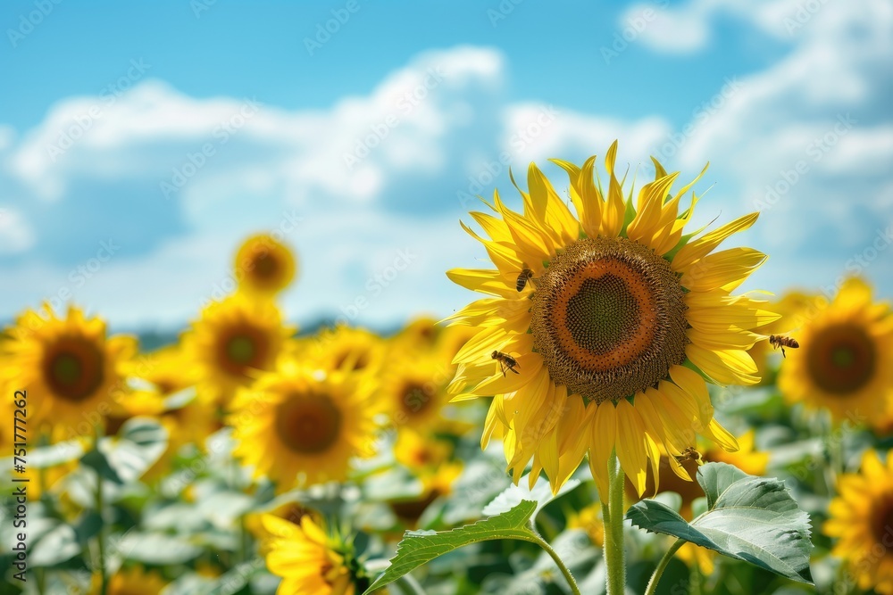 Sunflower Oasis: Expansive Field under Brilliant Sky, AI Generative
