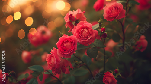 Vibrant Red Roses with Golden Bokeh Background Nature Beauty